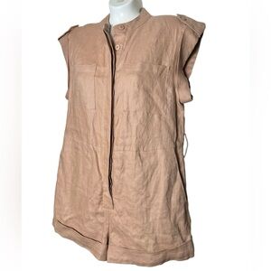 Shona Joy 100% Linen Cuffed Button Down Romper